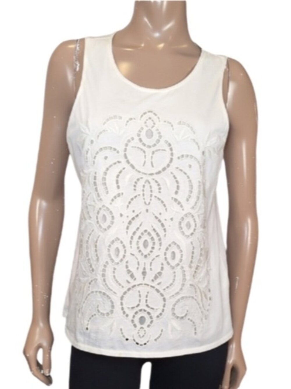 💠J. Crew White Eyelet Medallion Tank Top Womens Size Medium Cotton Spring Boho